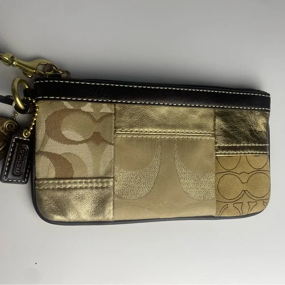 Coach Signature Gold Patchwork Y2K Wristlet - Picture 7 of 12